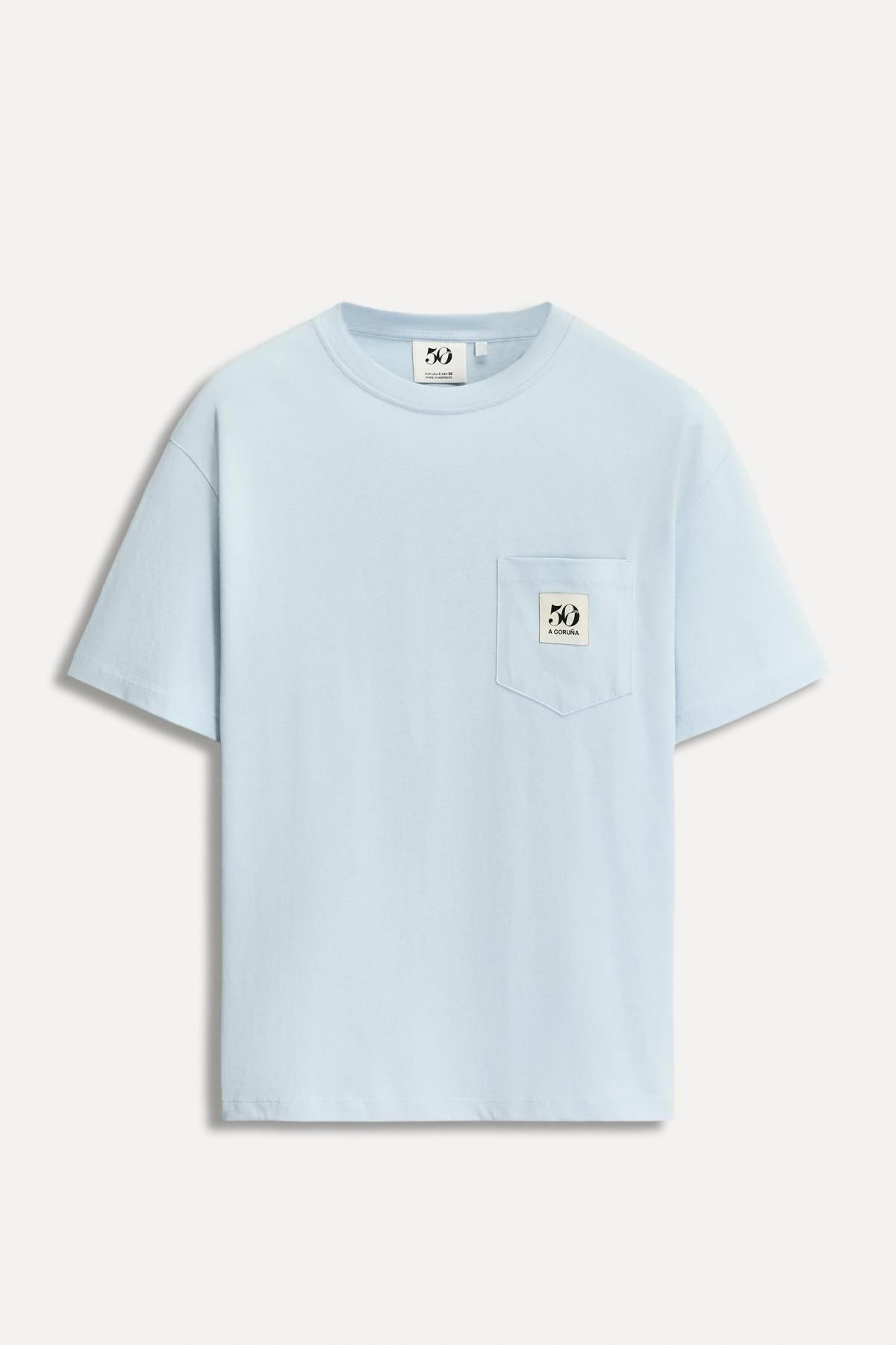 자라 50주년 패치 포켓 코튼 반팔 티셔츠 0085/011 LIGHT BLUE - 메인 이미지