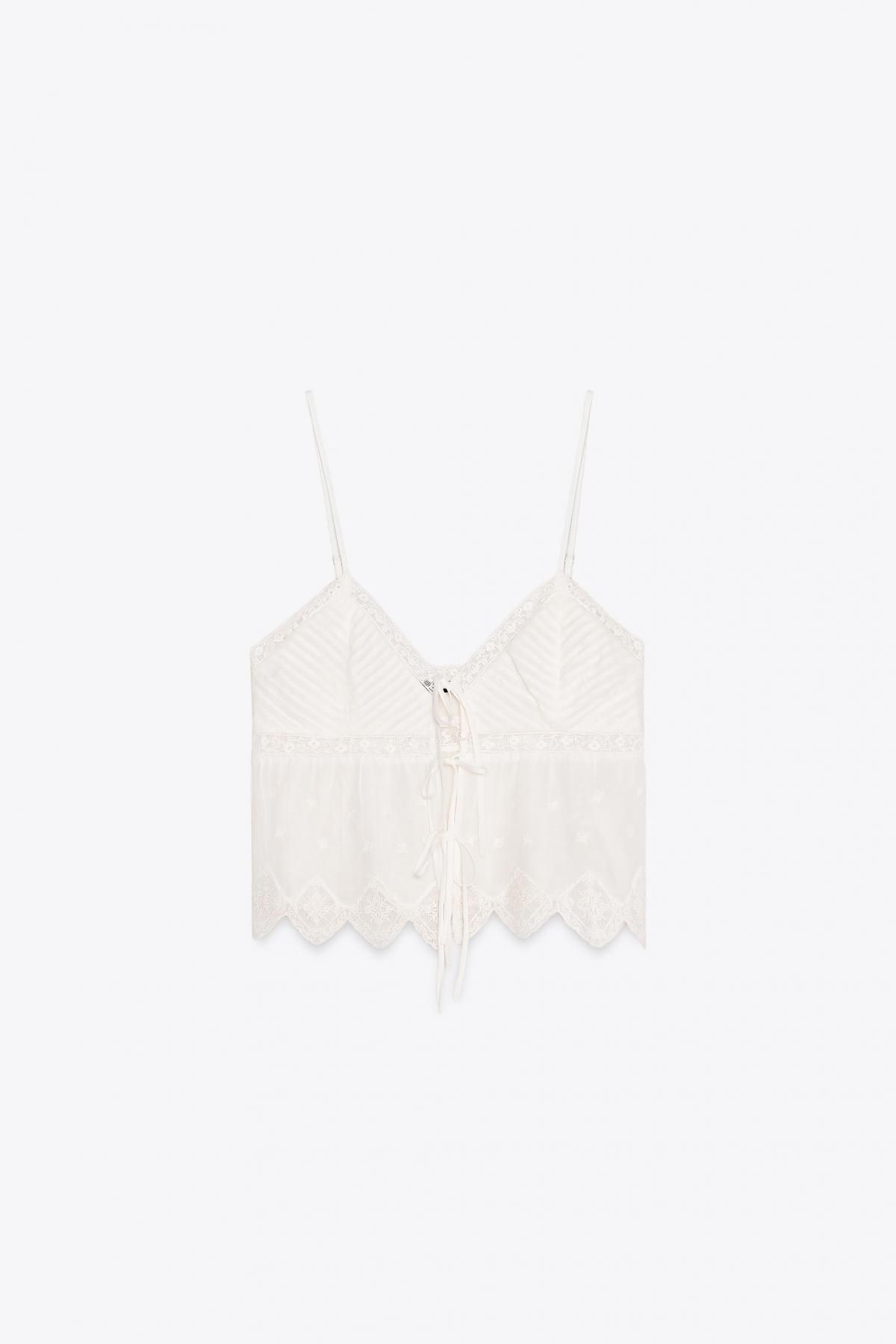 자라 레이스 자수 V넥 스트랩 민소매 크롭 탑 0881/020 WHITE - 메인 이미지