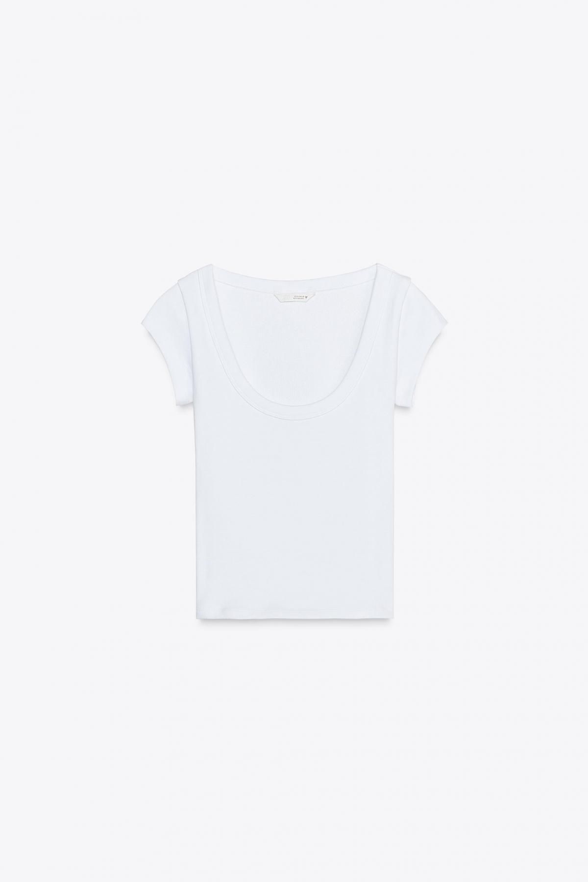 자라 라운드넥 코튼 블렌드 티셔츠 4174/320 WHITE - 상품 이미지