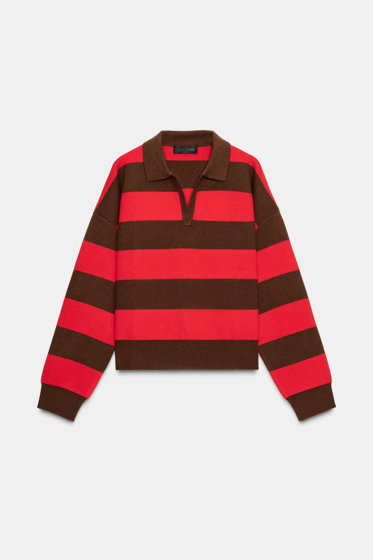 자라 스트라이프 컬러블록 긴팔 니트 폴로셔츠 5536/218 STRIPED - 상품 이미지
