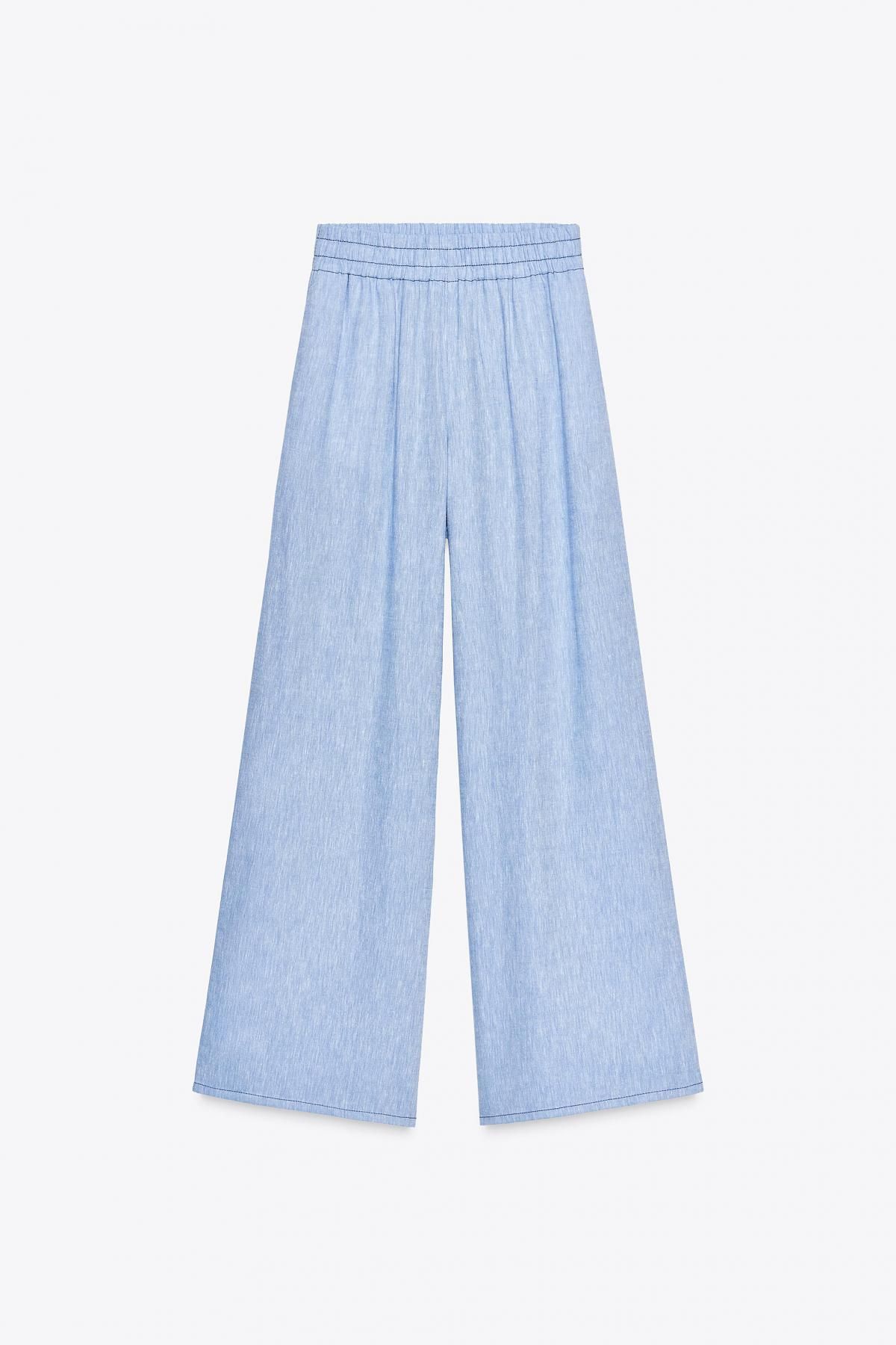 자라 라이트블루 린넨블렌드 와이드 팬츠 7970/753 LIGHT BLUE - 메인 이미지