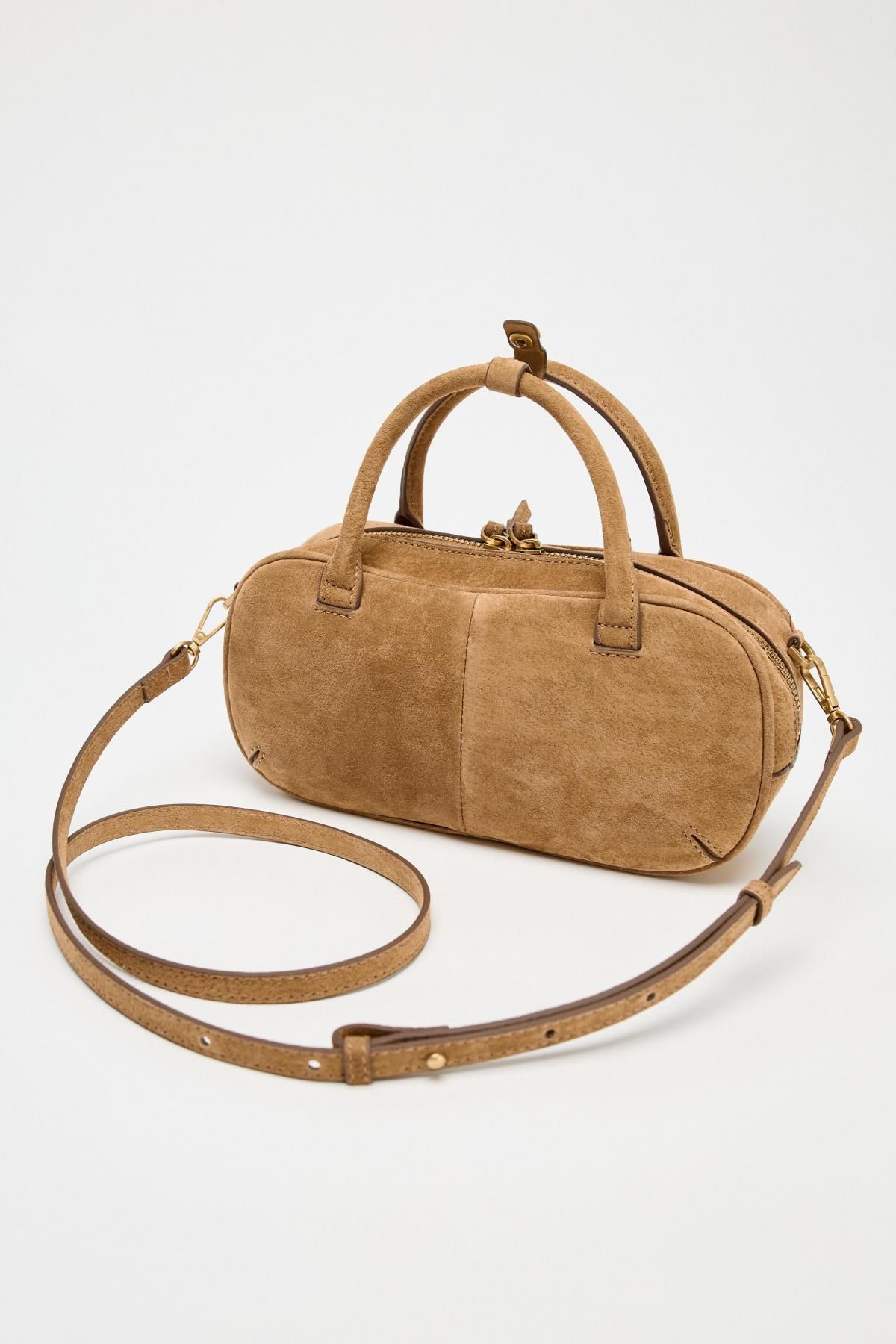 자라 미니멀 스웨이드 더블 핸들 토트백 6635/510 SAND/BROWN - 상세 이미지 4