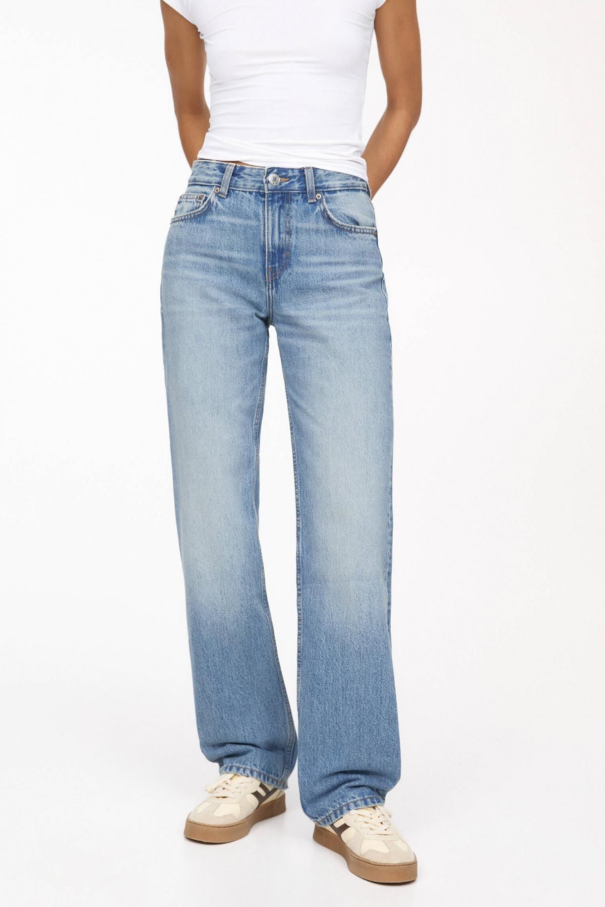 풀앤베어 미드웨이스트 데님 스트레이트 핏 청바지 3687/375 MEDIUM BLUE - 상품 이미지