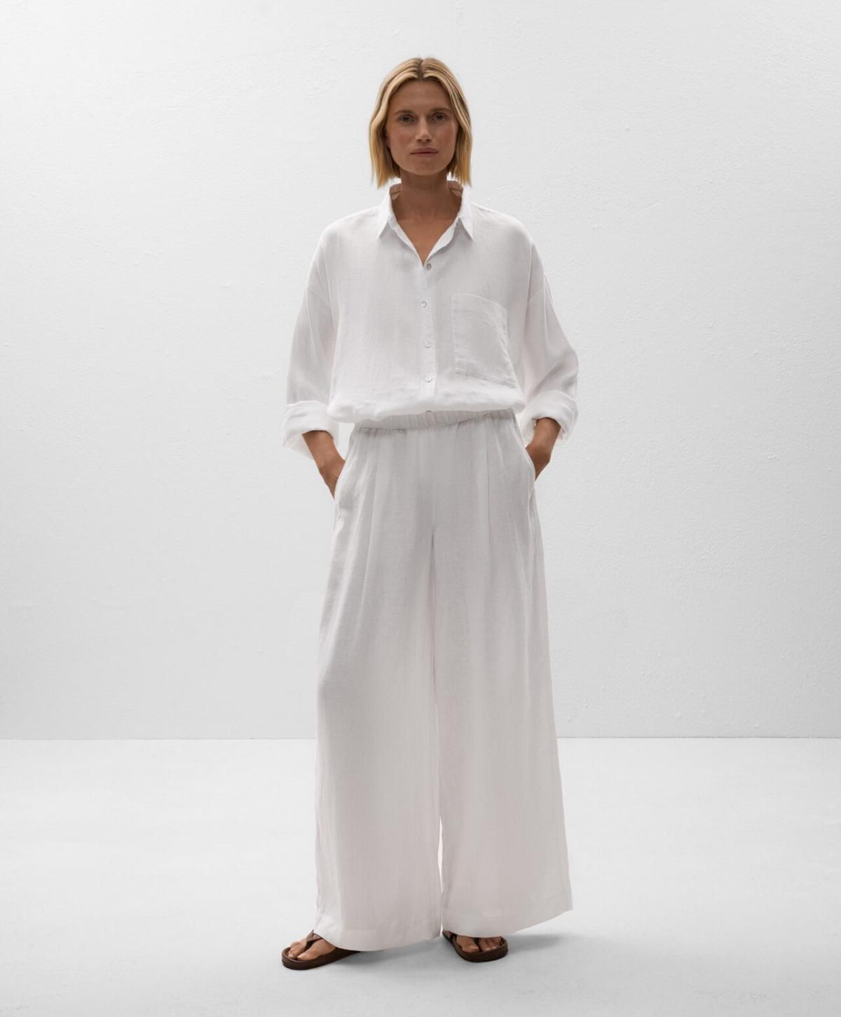 오이쇼 린넨 와이드핏 웨이스트 밴딩 팬츠 0334/878 WHITE - 상세 이미지 5