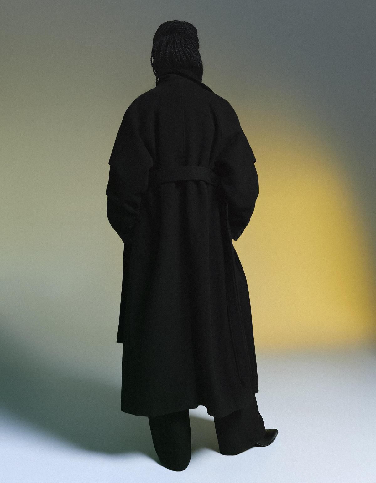 버쉬카 오버사이즈 울 블렌드 벨트 롱코트 6901/759 BLACK - 상세 이미지 4