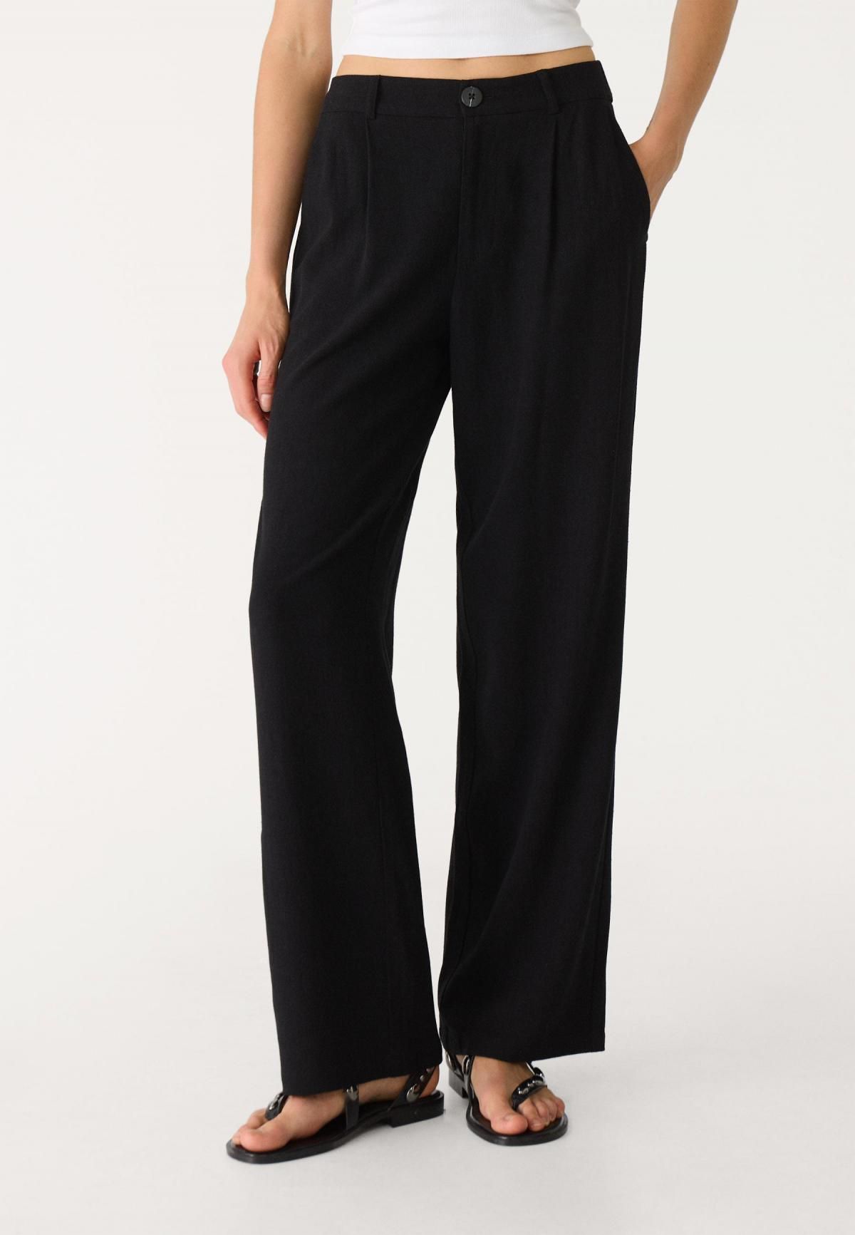 스트라디바리우스 하이웨이스트 린넨 블렌드 와이드 스트레이트 팬츠 8253/325 - 상품 이미지