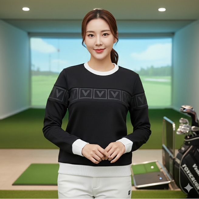 볼빅 가을 여자 캐쥬얼 스판 골프웨어 라운드 골프티셔츠 - 상품 이미지