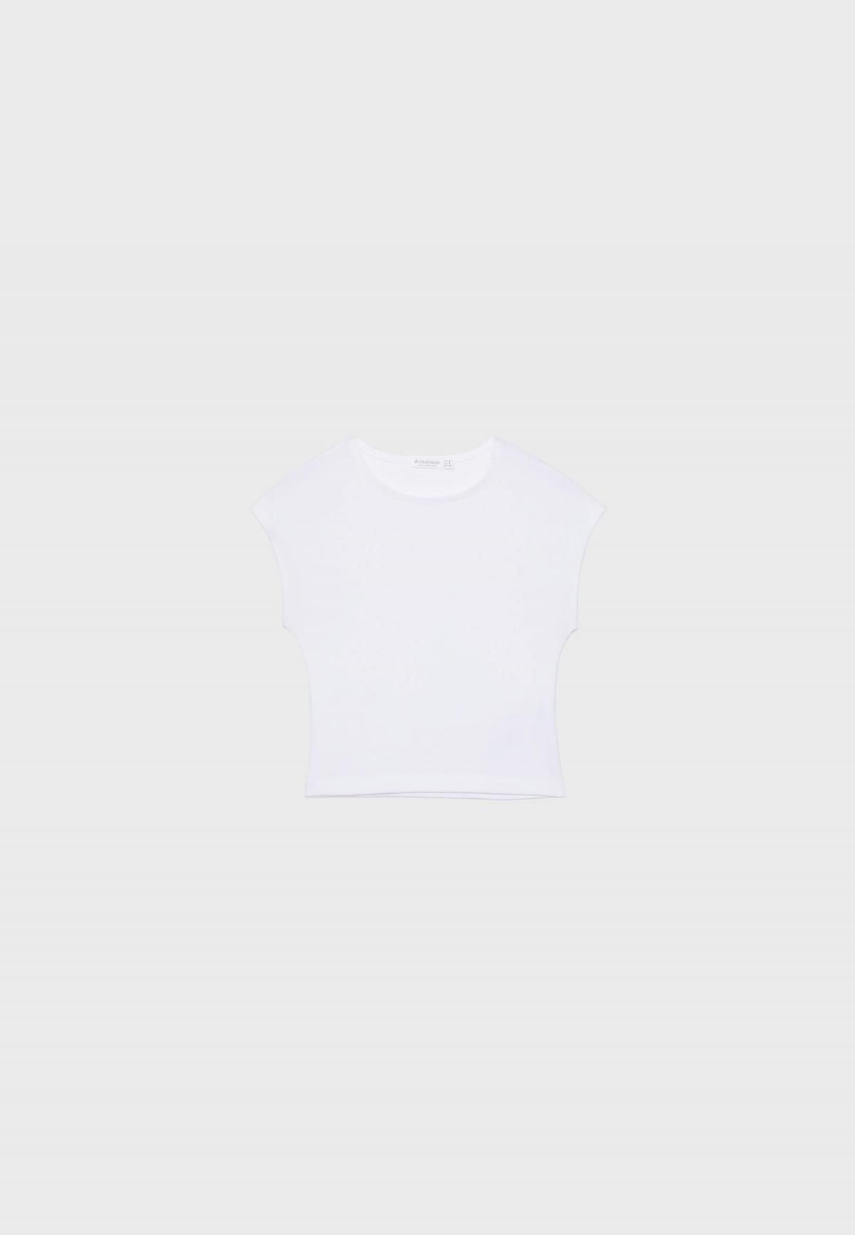 스트라디바리우스 베이직 크롭 라운드넥 반팔 티셔츠 6505/569 WHITE - 상품 이미지