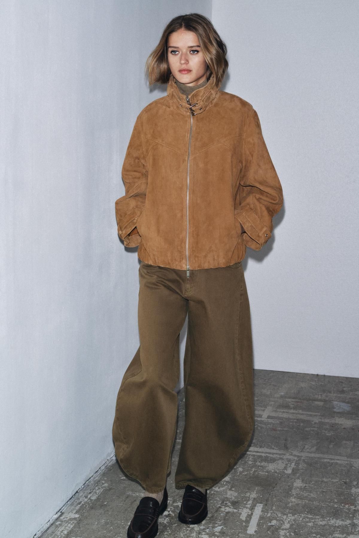 자라 벌룬 와이드핏 미드웨이스트 데님 팬츠 5474/245 KHAKI - 상세 이미지 3