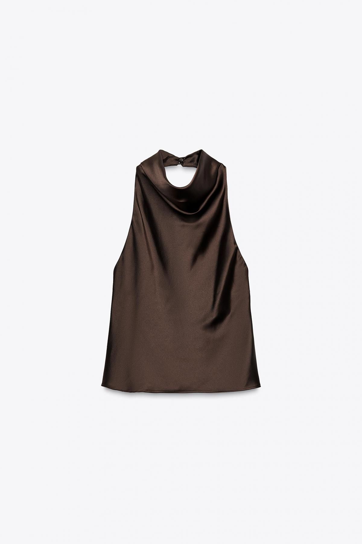 자라 새틴 백리스 홀터넥 탑 2157/221 BROWN - 상품 이미지