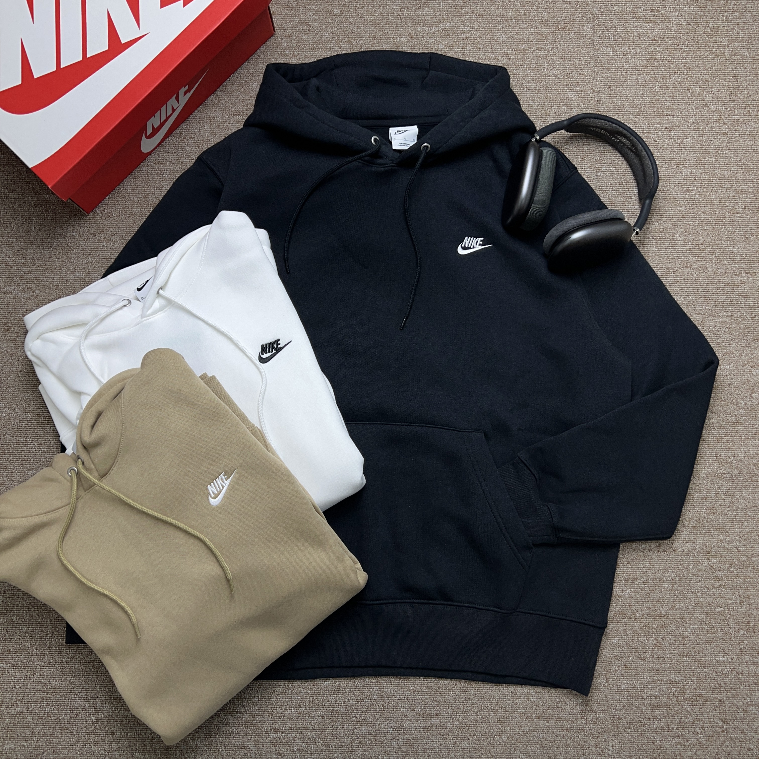 나이키 기모 후드티 플리스 후디 블랙 화이트 베이지 - 상품 이미지