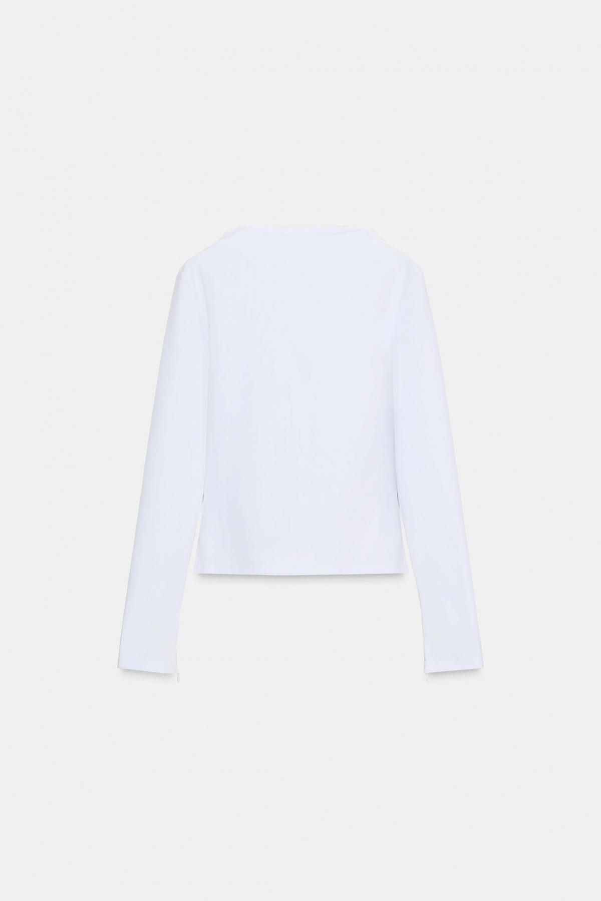 자라 슬림핏 하이넥 크레이프 화이트 긴팔 티셔츠 3641/714 WHITE - 메인 이미지