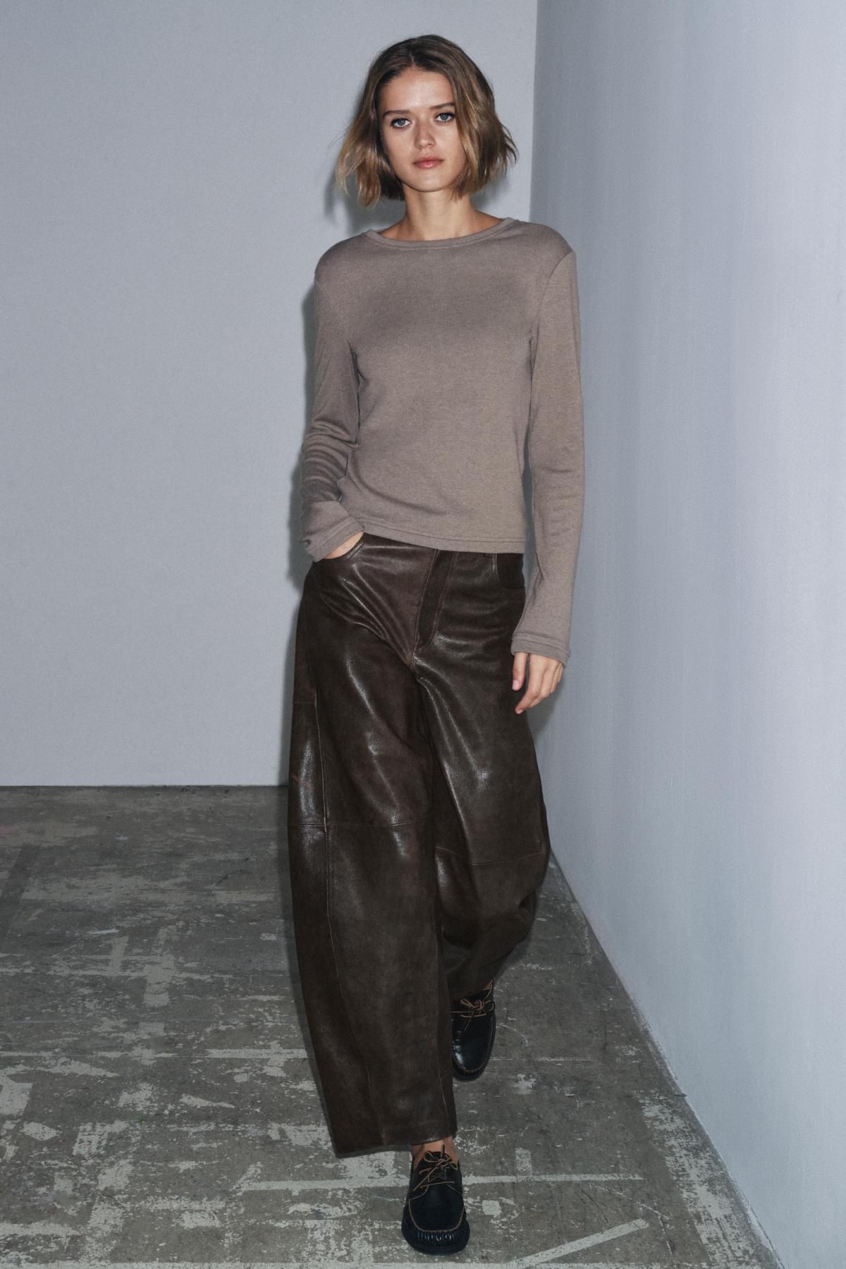 자라 슬림핏 울혼방 라운드넥 긴팔 티셔츠 1067/634 MID-MINK - 상세 이미지 5