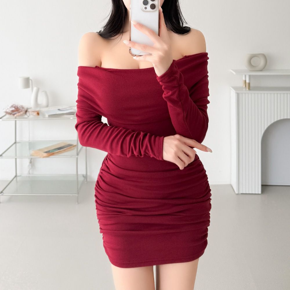 아브칼 오프숄더원피스 미니 셔링 기모 AB0193 - 상세 이미지 3
