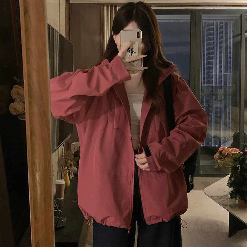 여성 생활방수 방풍 후드 루즈핏 아웃도어 바람막이 자켓 캐주얼 데일리 아노락 점퍼 봄 가을 - 상세 이미지 3