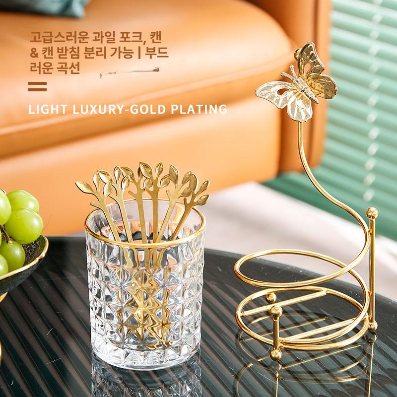 포크 북유럽 럭셔리 유럽식 와인레드 디저트 스푼 케이크 큐트한 접시 양식기 꼬임 식기 잎사귀 포크 6개 - 상세 이미지 4