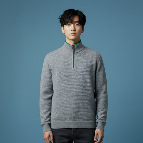 조이마담 MT50012 라인배색 반집업 속기모 니트 티셔츠 중년남성의류 아빠옷 - 상세 이미지 2