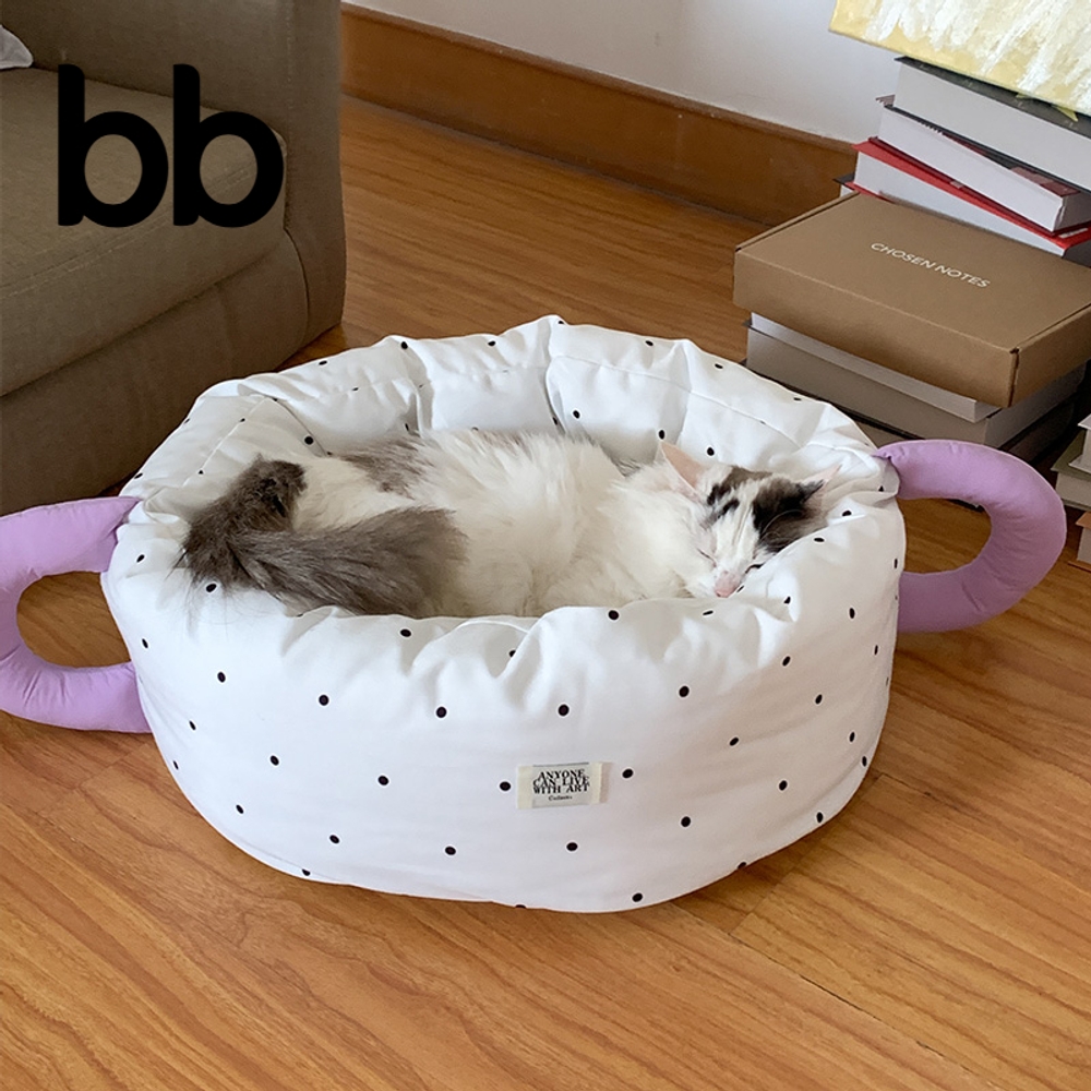 고양이 도넛 방석 애완동물 애견 쿠션 원형 반려동물 폴카도트 레베카 - 상품 이미지