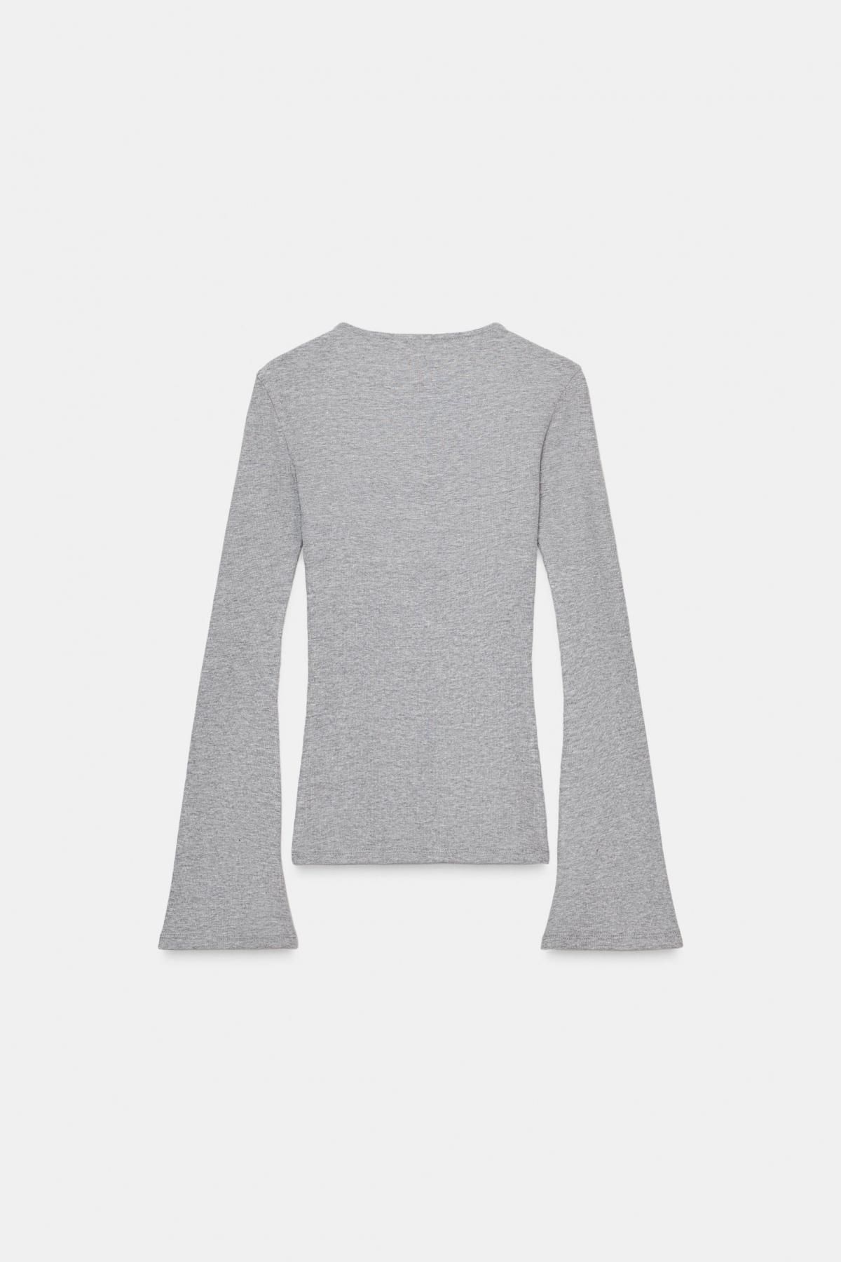 자라 슬림핏 플레어 소매 골지 라운드넥 긴팔 티셔츠 1044/633 GREY MARL - 상세 이미지 5