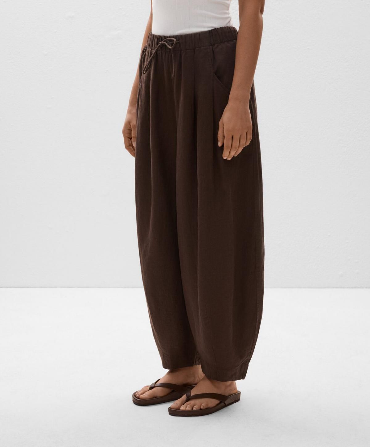 오이쇼 린넨 배기핏 벌룬 팬츠 3304/044 DARKBROWN - 상품 이미지