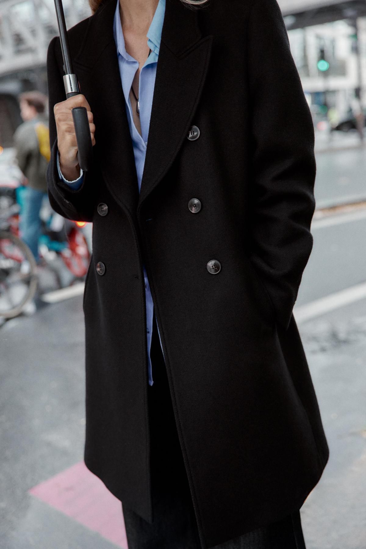 자라 더블브레스트 숄더패드 블랙 롱코트 8466/319 BLACK - 상세 이미지 4