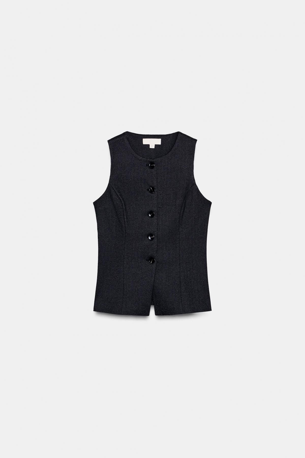자라 클래식 스트라이프 버튼업 베스트 4387/450 DARK GREY - 메인 이미지