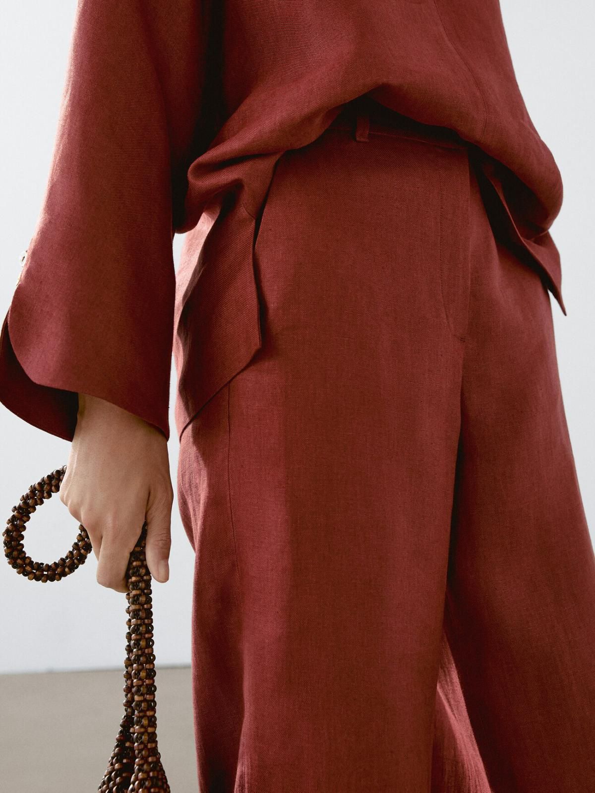 마시모두띠 내추럴 린넨 와이드 슬랙스 팬츠 5060/674 DARK PINK - 상세 이미지 4