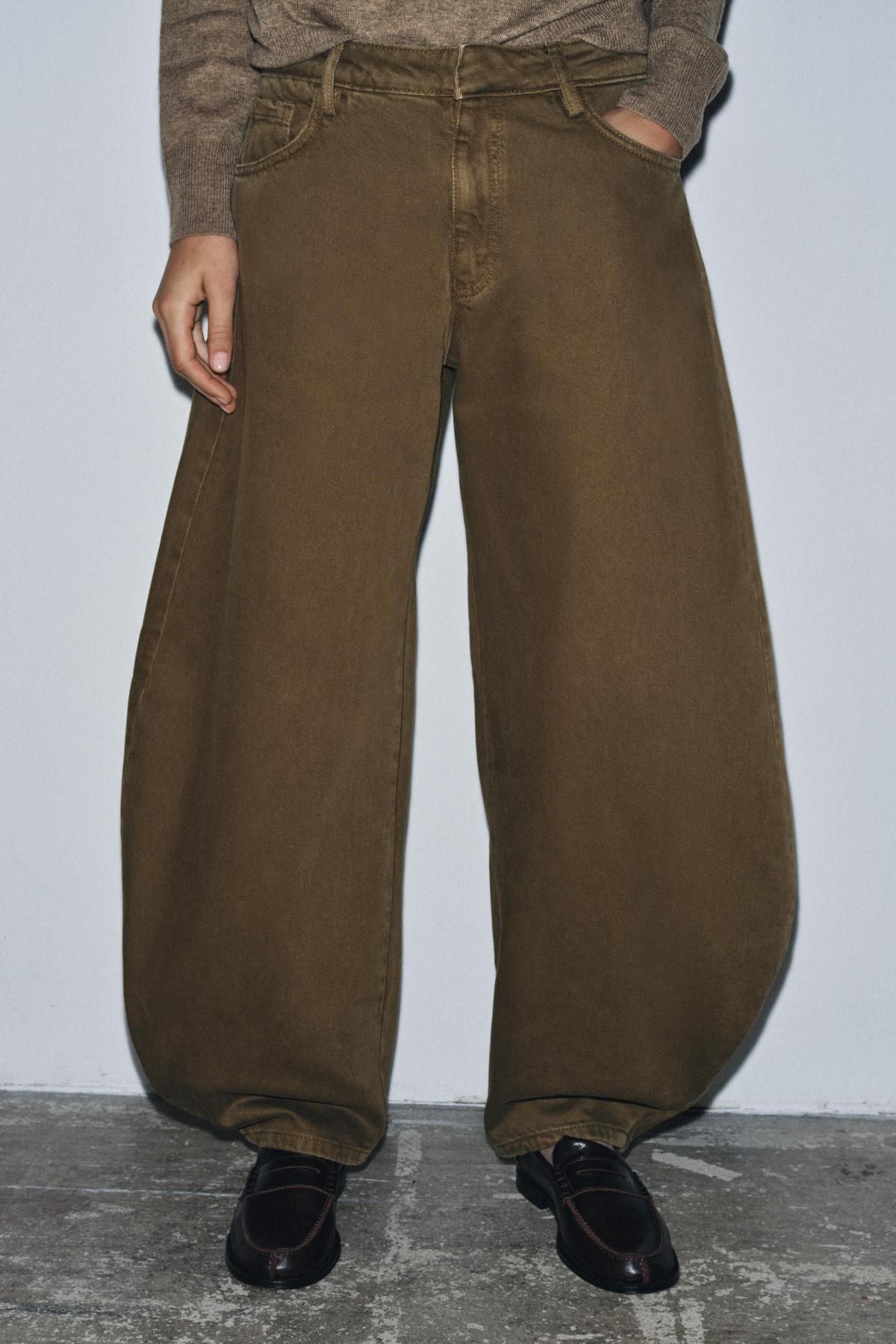 자라 벌룬 와이드핏 미드웨이스트 데님 팬츠 5474/245 KHAKI - 메인 이미지