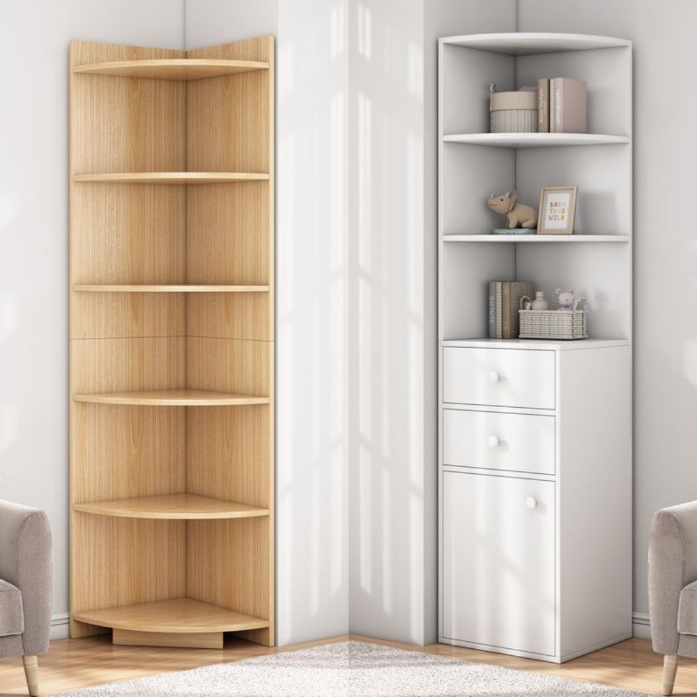 코너장 선반 삼각형 벽 장식장 코너수납장 구석 틈새 삼각틈새 3단 모델 30x30x90cm 웜 조립식 - 상품 이미지