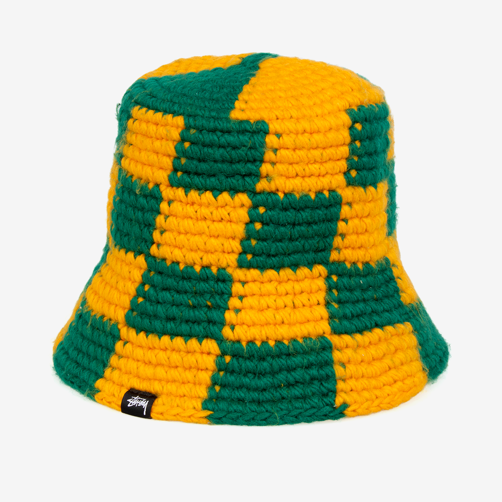 스투시 CHECKER KNIT BUCKET HAT 버킷햇 1321172-EVERGREEN