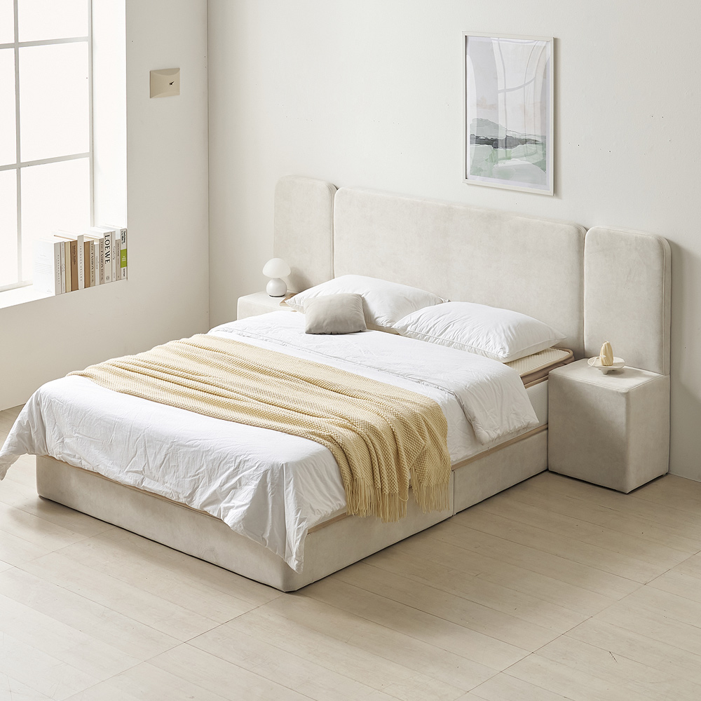 베이론 호텔식 좁은방 신혼 부부 패브릭 호텔 침대프레임 S(싱글), 소프트베이지