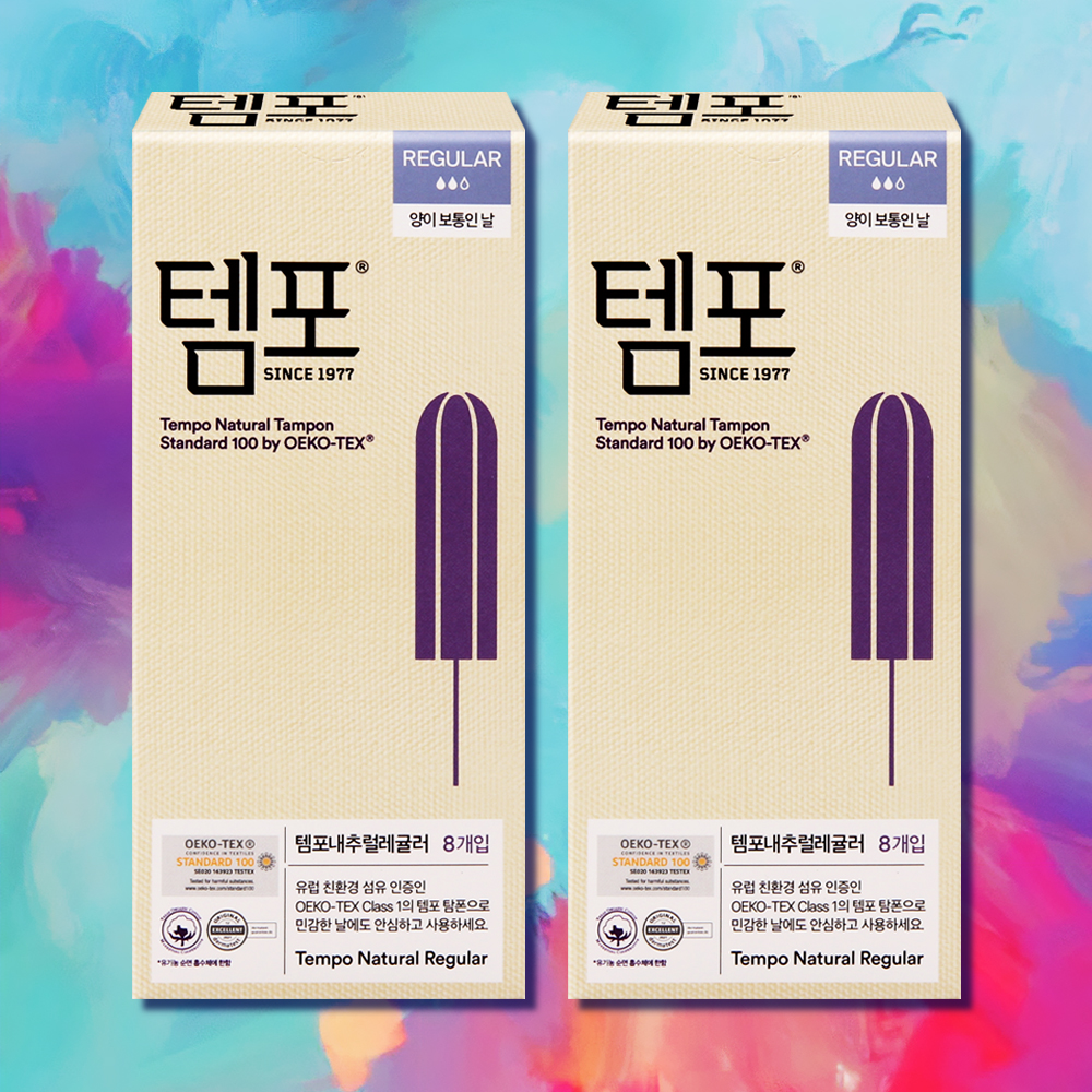 동아제약 템포 레귤러 탐폰 내추럴 8매 2팩 유기농 순면 - 메인 이미지