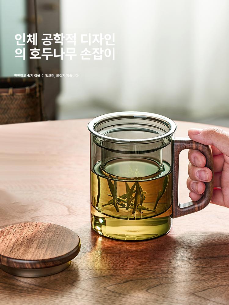 티 유리 추억 컵수집가 옛날컵 복고풍인테리어 예쁜 스타일 차주전자 빈티지 소품 스모크그레이 우드 컵 400ml 200ml~400ml - 상세 이미지 3