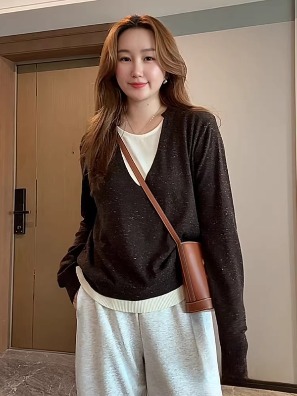 가짜투피스같은 라운드넥 얇은니트 레이어드 심플 클래식 세련 예쁜디자인 빅사이즈 4XL까지 - 상세 이미지 3