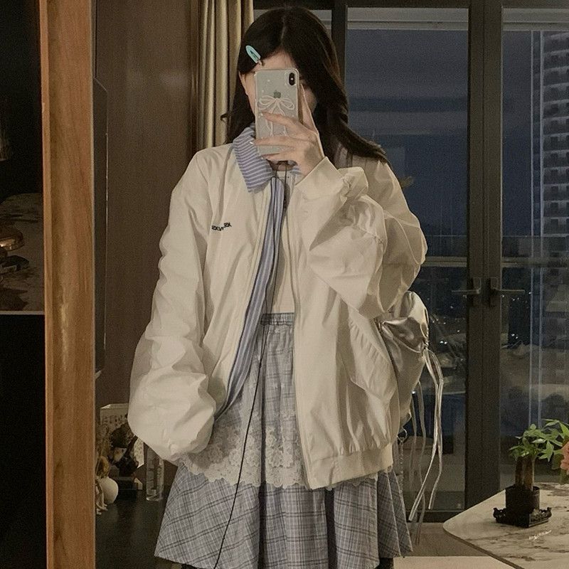 여성 빅사이즈 루즈핏 오버핏 데일리 캐주얼 바람막이 점퍼 항공점퍼 간절기 아우터 봄 가을 - 상세 이미지 2