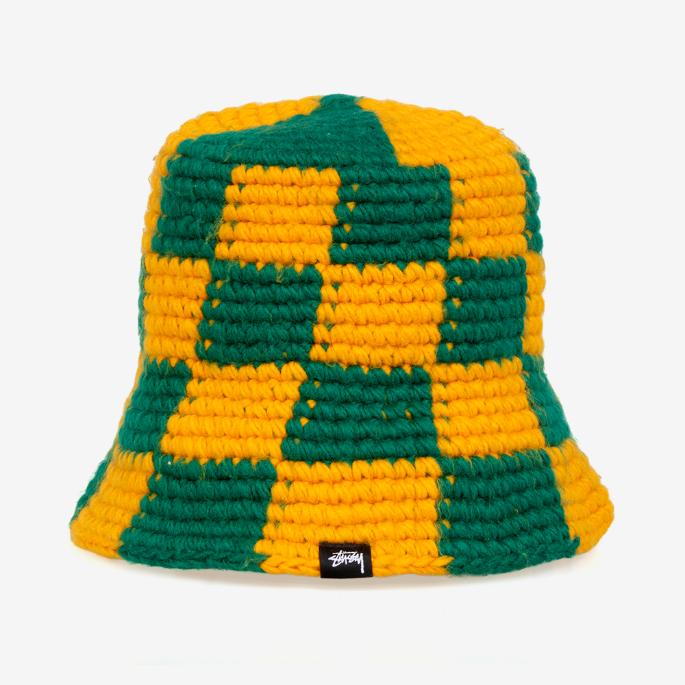 스투시 CHECKER KNIT BUCKET HAT 버킷햇 1321172-EVERGREEN