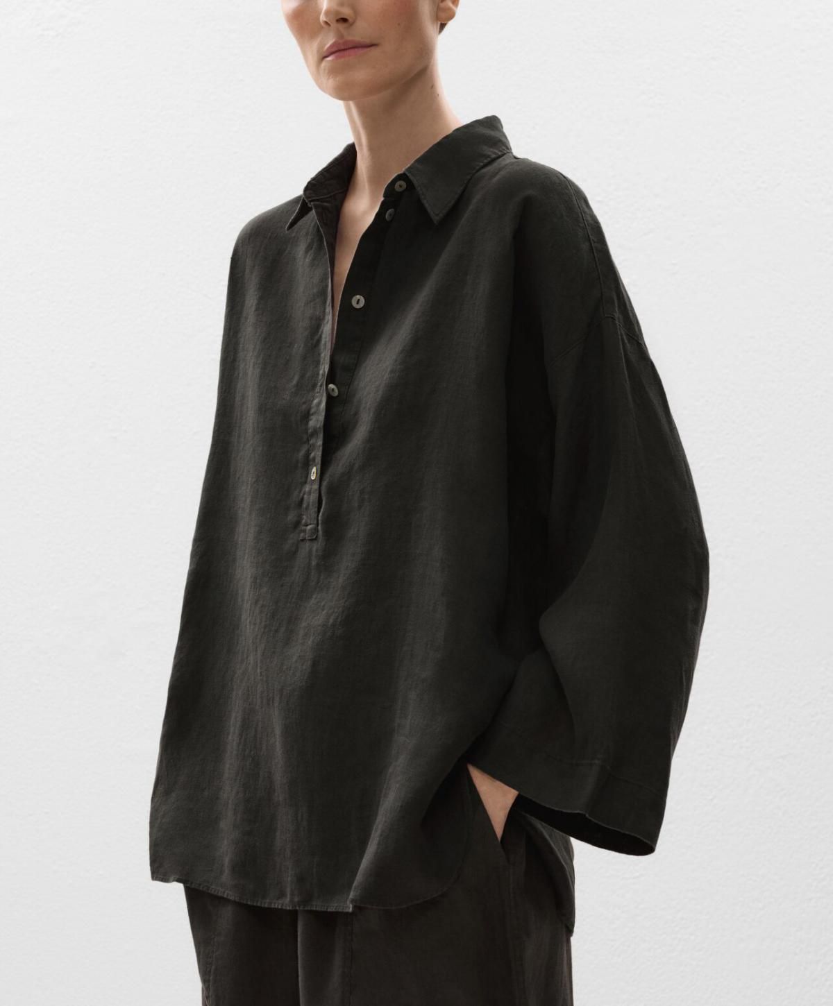 오이쇼 오버사이즈 린넨 긴팔 셔츠 1041/750 ANTHRACITE - 상세 이미지 4
