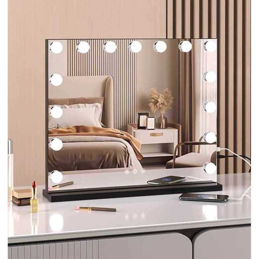 LED 조명거울 화장대용 공주 전구 메이크업 탁상 미러 수평 블랙 + 60x52cm 전구 - 상품 이미지
