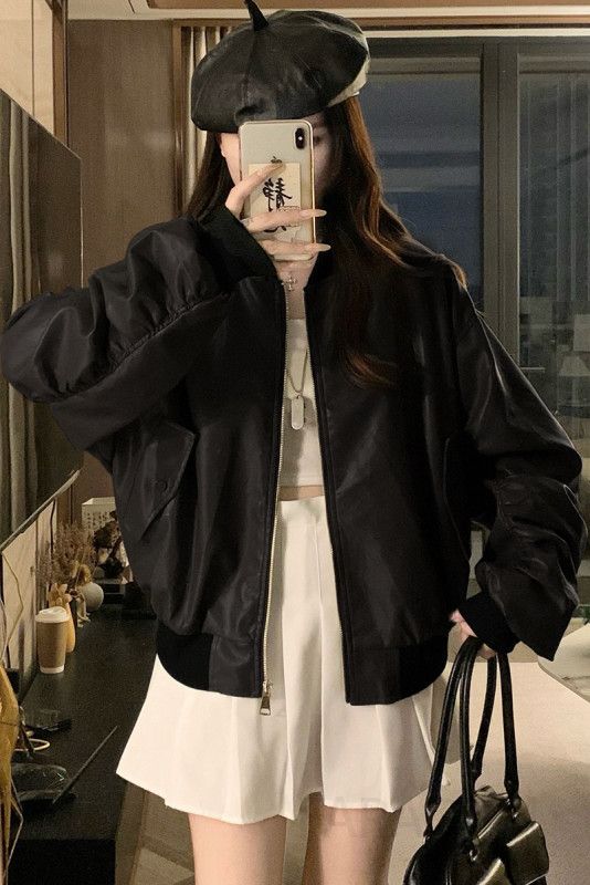 가을 겨울 남녀공용 탈부착 후드 가죽자켓 PU소재 와이드 실루엣 라이더 스타일 캐주얼 가죽 점퍼 빈티지 무드 데일리 아우터 - 상세 이미지 5