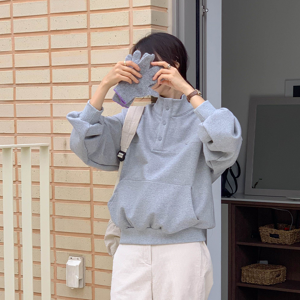 회색 여성기모맨투맨 가을 간절기 긴팔면티 기모 맨투맨 - 상세 이미지 3