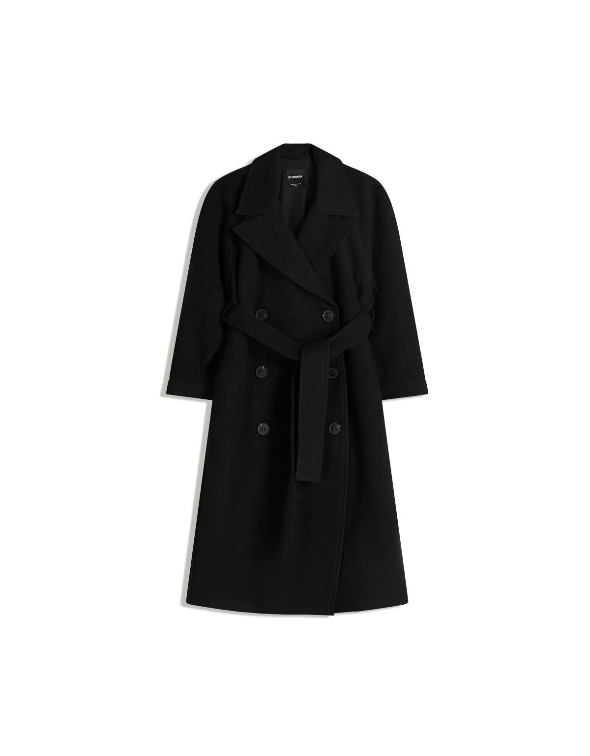버쉬카 오버사이즈 울 블렌드 벨트 롱코트 6901/759 BLACK - 메인 이미지