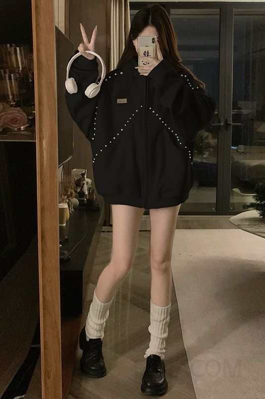 커플용 루즈핏 오버핏 후드집업 간절기 아우터 스웨트셔츠 스타일리시한 캐주얼 재킷 블랙 컬러 편안한 착용감 데일리룩 추천 - 상세 이미지 5
