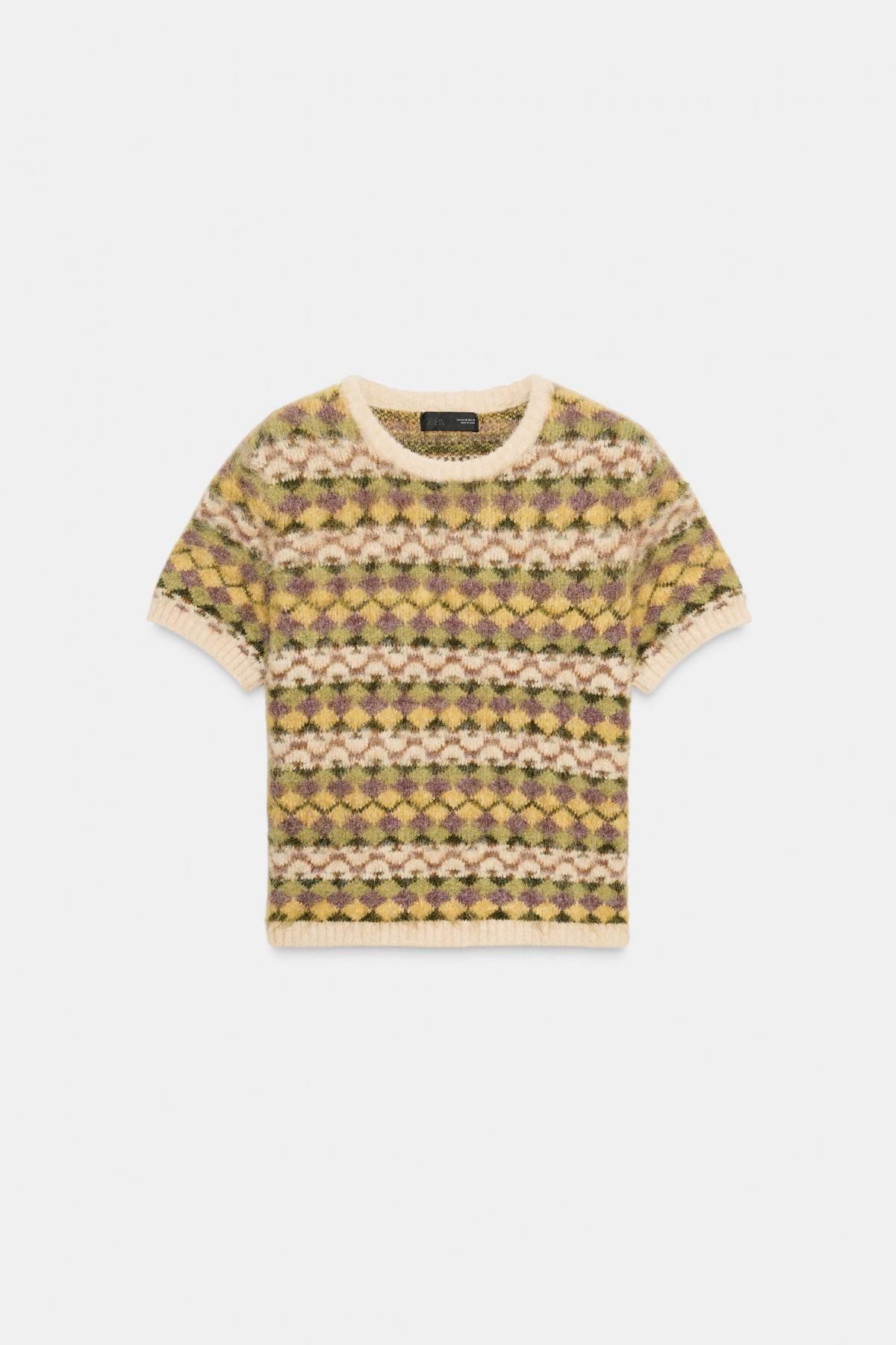 자라 브러쉬드 자카드 라운드넥 반팔 니트 스웨터 9874/105 MULTICOLOURED - 상품 이미지