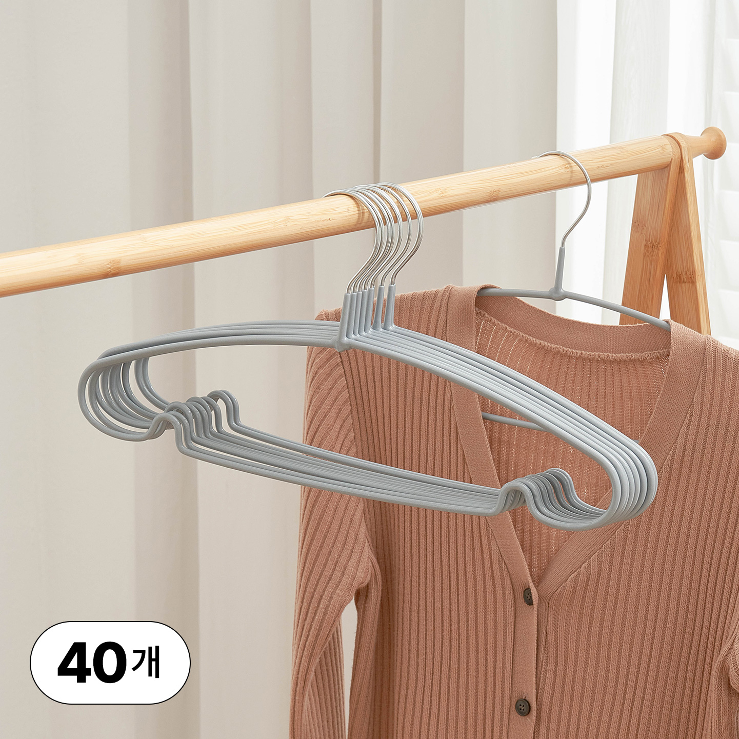 얼라이브즈 슬림형 논슬립 어깨뿔방지 멀티 코팅 라운드 니트 옷걸이 - 그레이, 40개