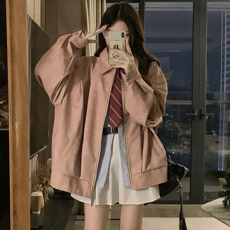 여성 오버핏 루즈핏 박시핏 카라넥 빅사이즈 지퍼 점퍼 자켓 데일리 캐주얼 스트릿 간절기 아우터 봄 가을 코디 - 상세 이미지 2