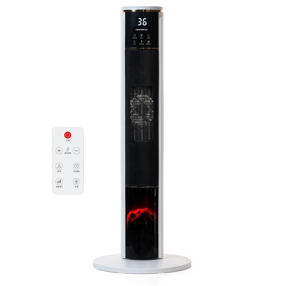 가정용 히터 PTC 온풍기 불멍 리모컨 사무실 타워형 난로 PT2033R