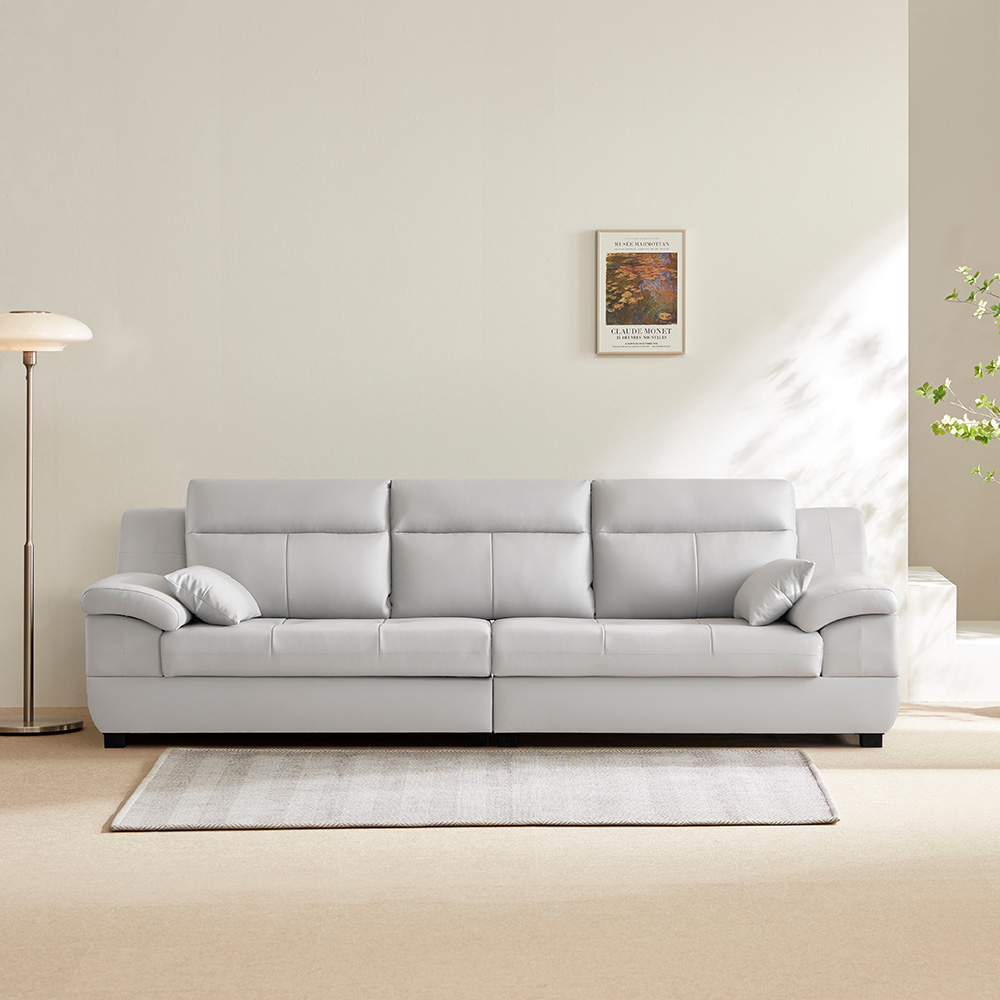 동서가구 천연 면피가죽 테라 소파 스툴미포함, 화이트그레이, 4인용