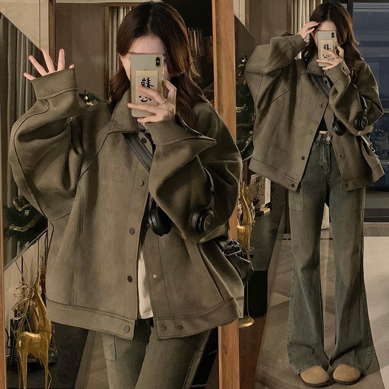 여성 빅사이즈 오버핏 루즈핏 구김적은 간절기 데일리 클래식 카라넥 셔츠형 아우터 점퍼 자켓 봄 가을 - 메인 이미지