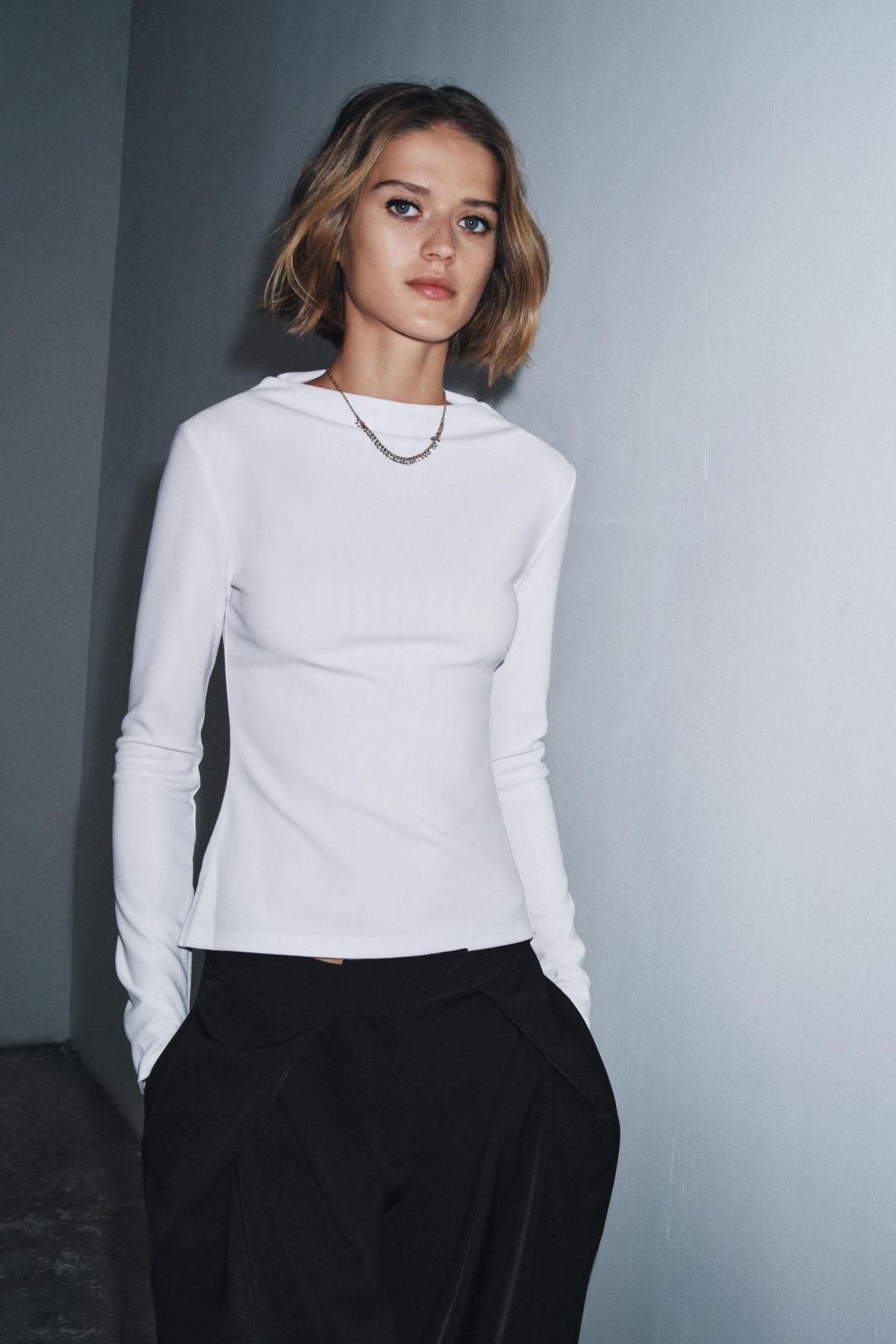 자라 슬림핏 하이넥 크레이프 화이트 긴팔 티셔츠 3641/714 WHITE - 상세 이미지 3