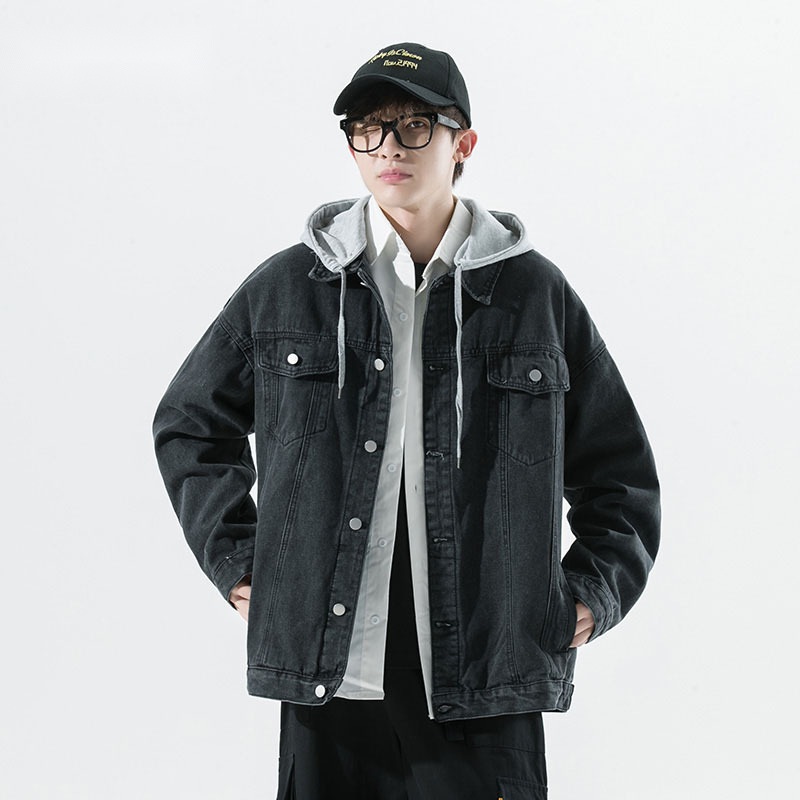 남성 봄 가을 오버핏 탈부착 후드 청자켓 - 상세 이미지 4